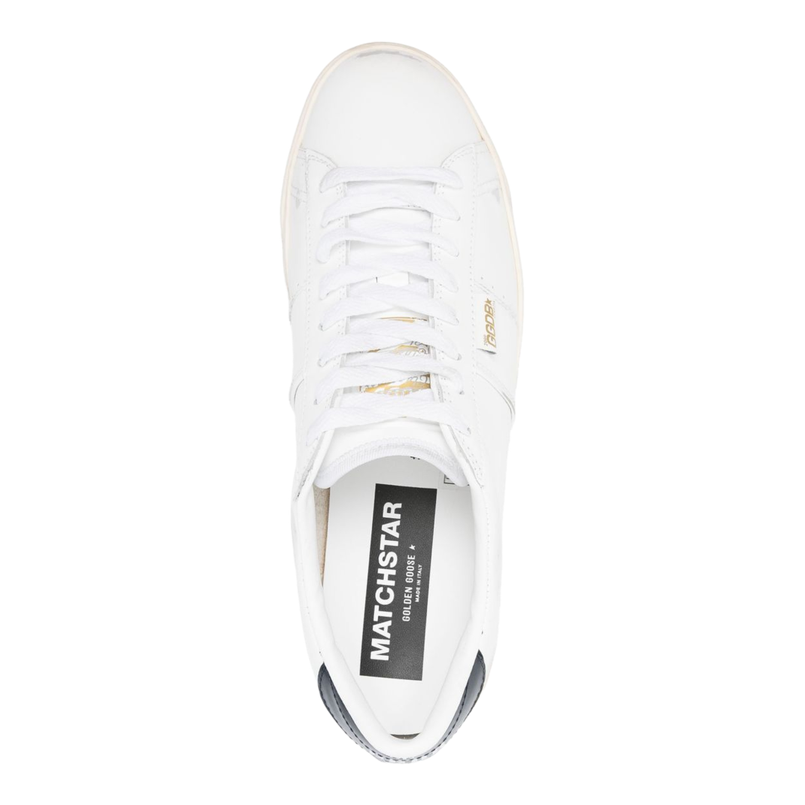 Matchstar in White Leather with Dark Blue Leather Heel Tab