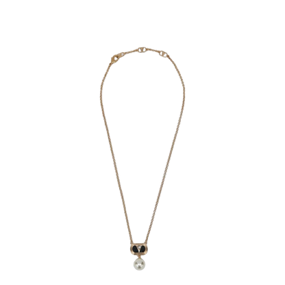 Metal Ovalette Necklace with Enamel, Crystal and Swarovski Pearl