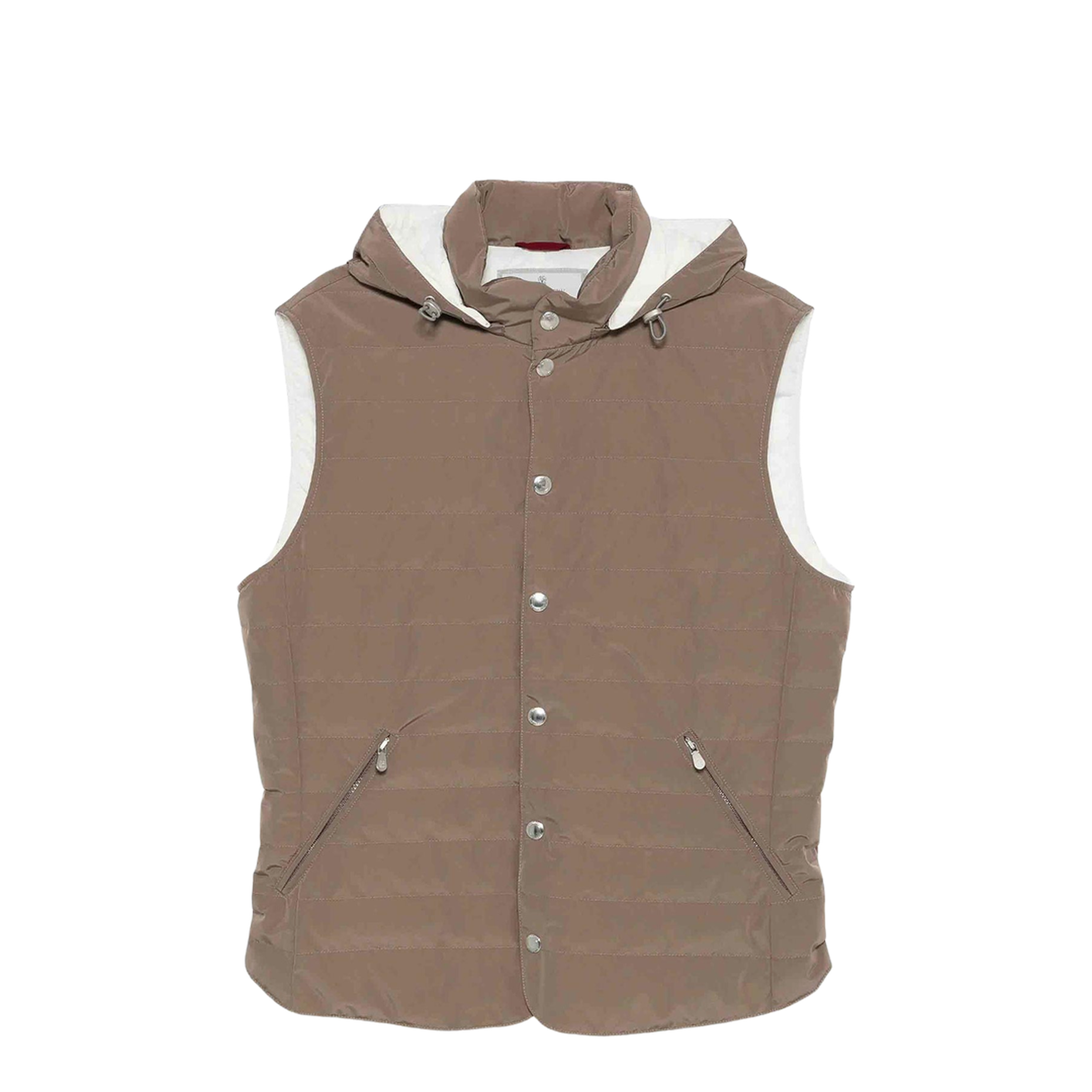 Hooded Quilted Vest - Brown