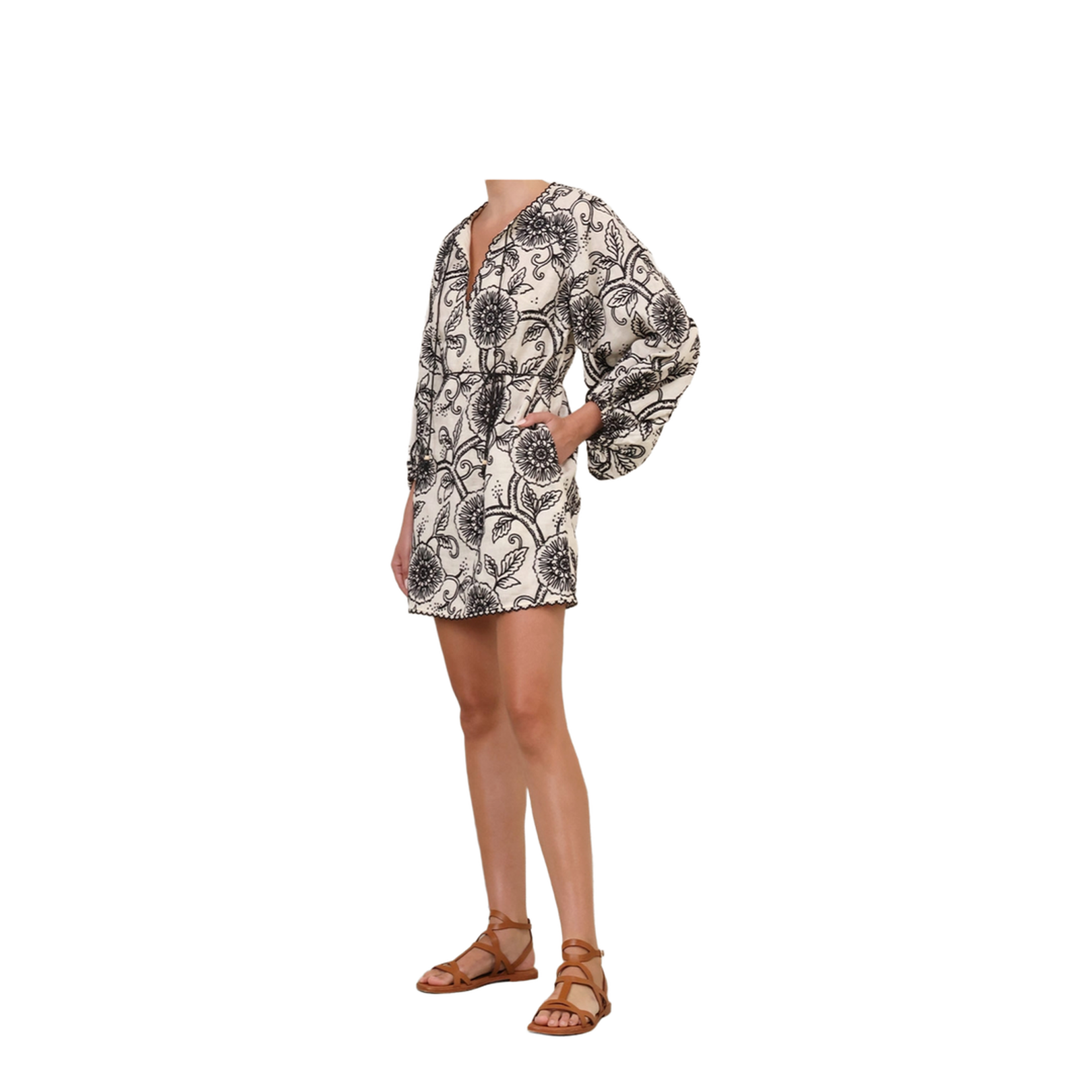 Floral Linen Dress with V-Neck