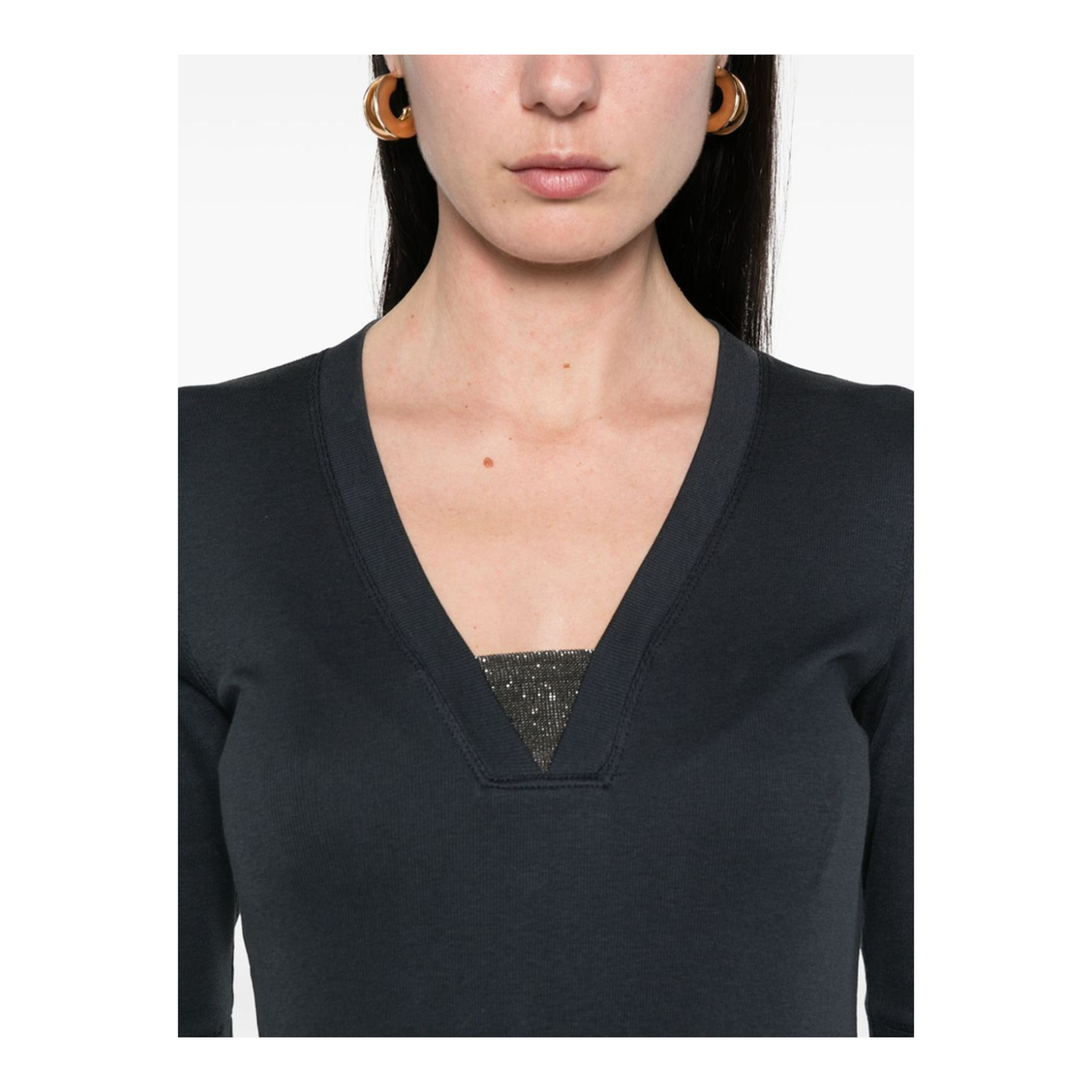 V-Neck Cotton Top in Navy Blue