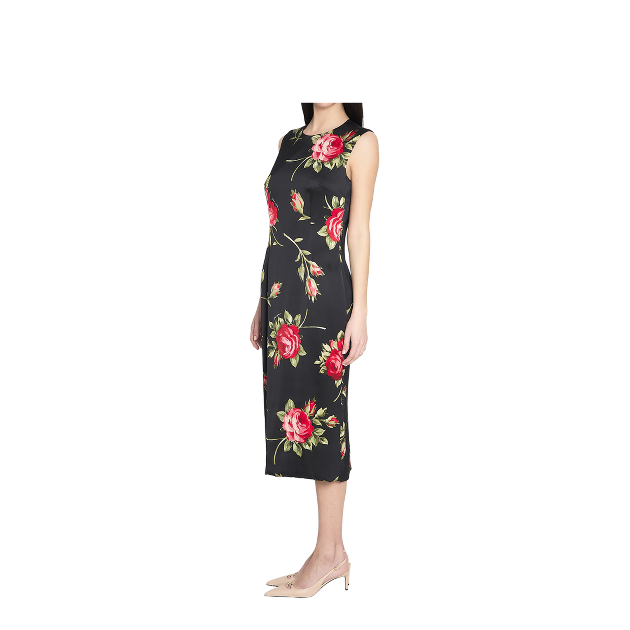 Bouquet Rose Print Satin Midi Dress