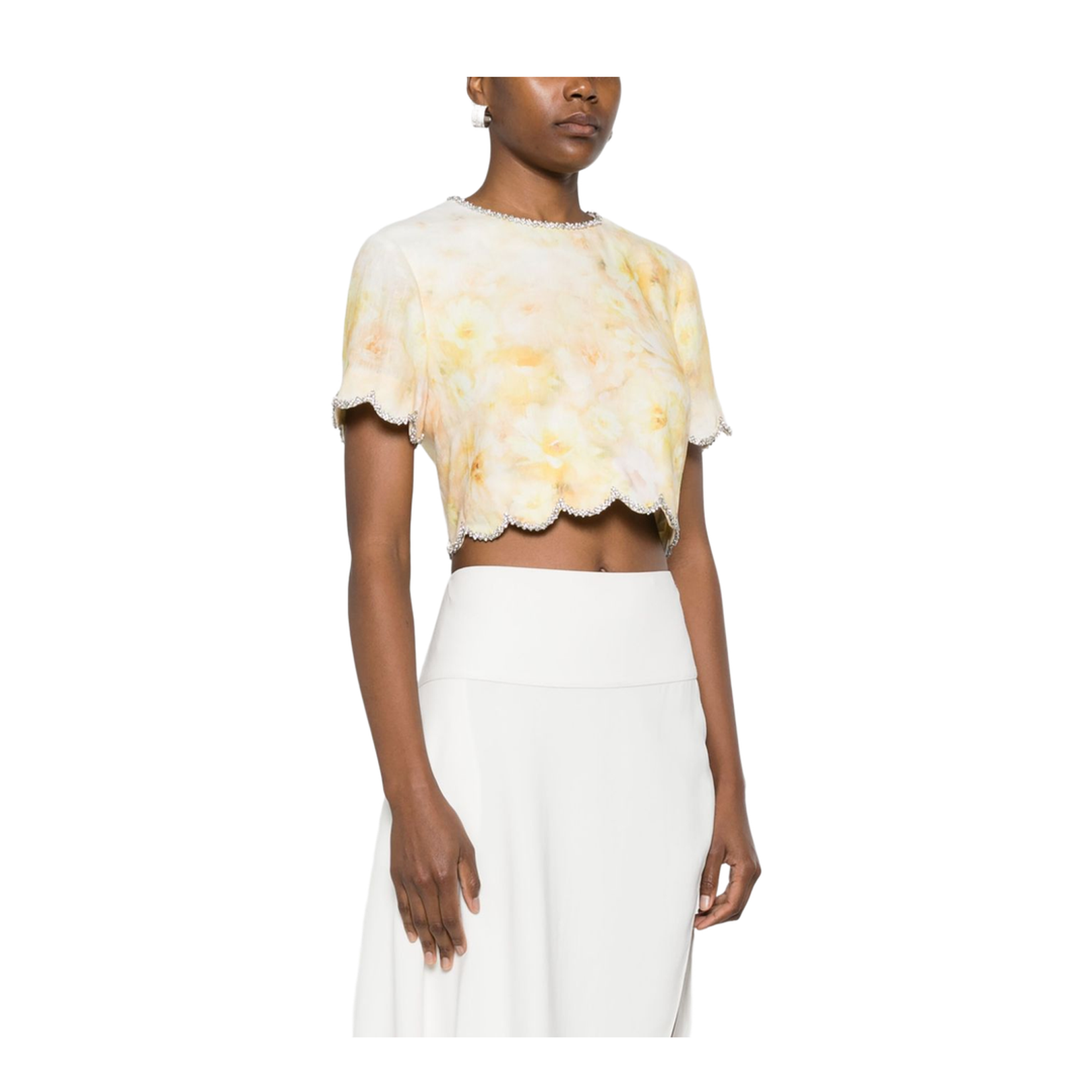 Cropped Floral Printed Linen Top