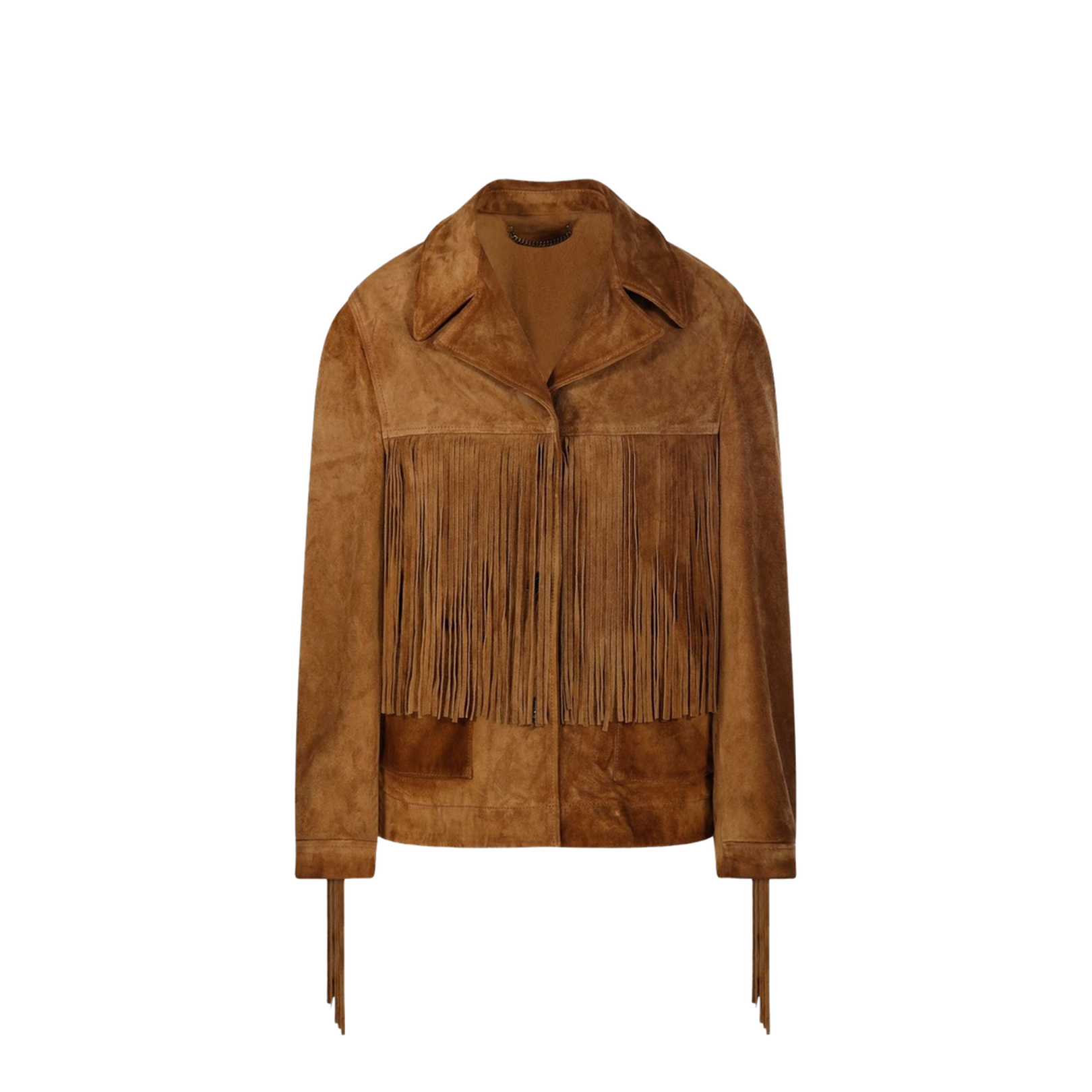 Brown Fringe Detailing Notched Collar Jacket
