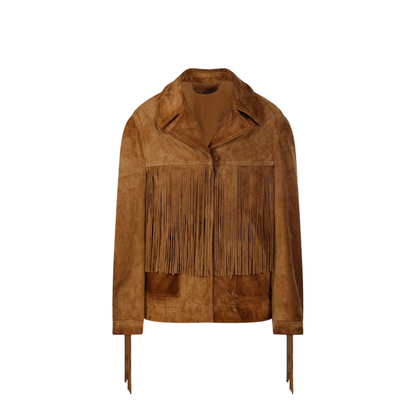Brown Fringe Detailing Notched Collar Jacket
