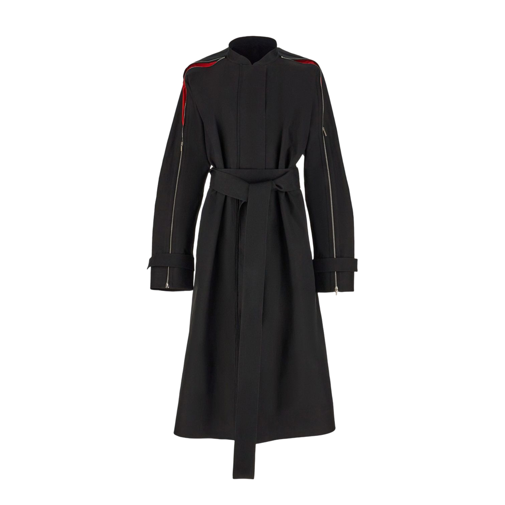 Zip-Detail Belted Trench Coat