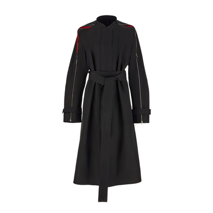 Zip-Detail Belted Trench Coat