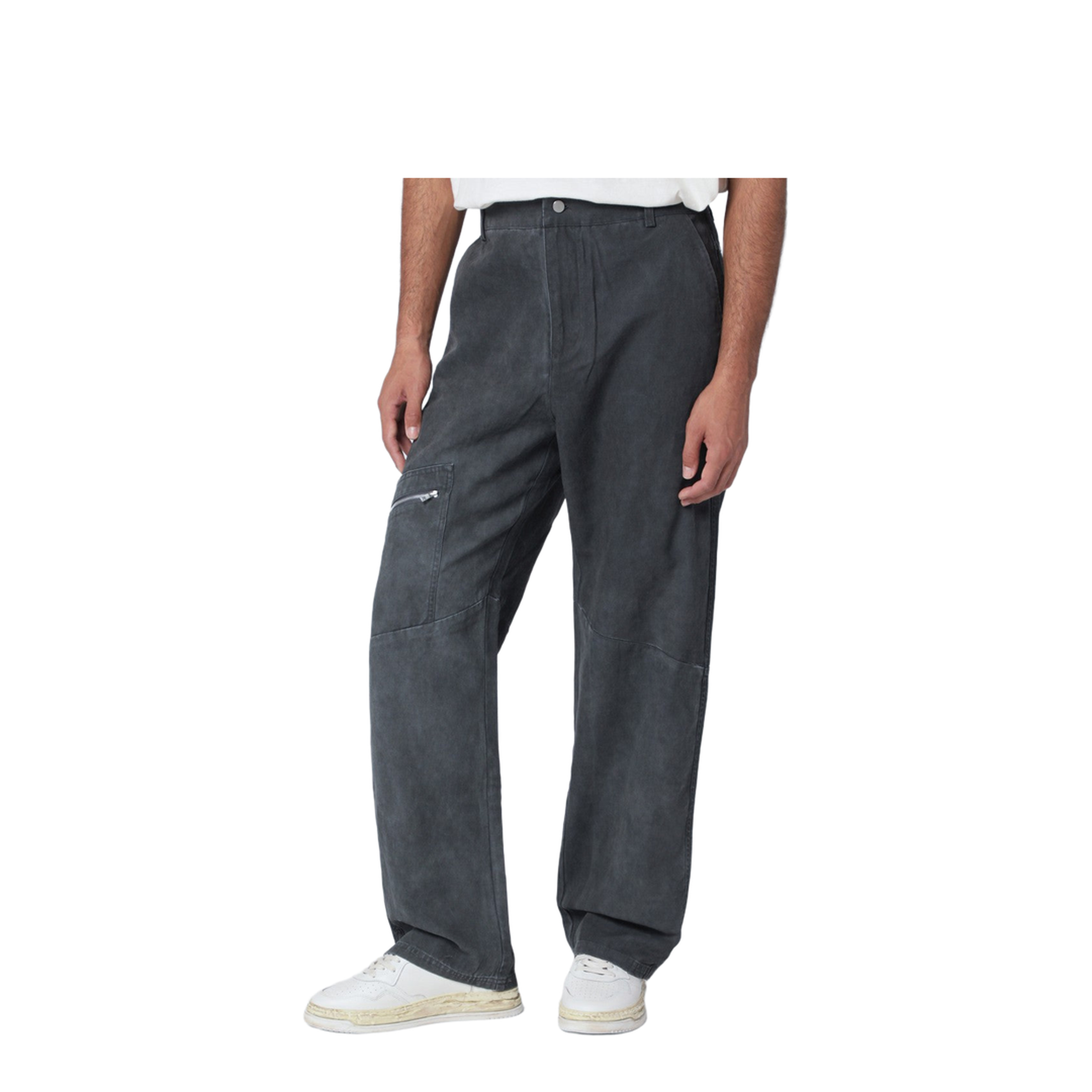 Washed-effect black cotton trousers