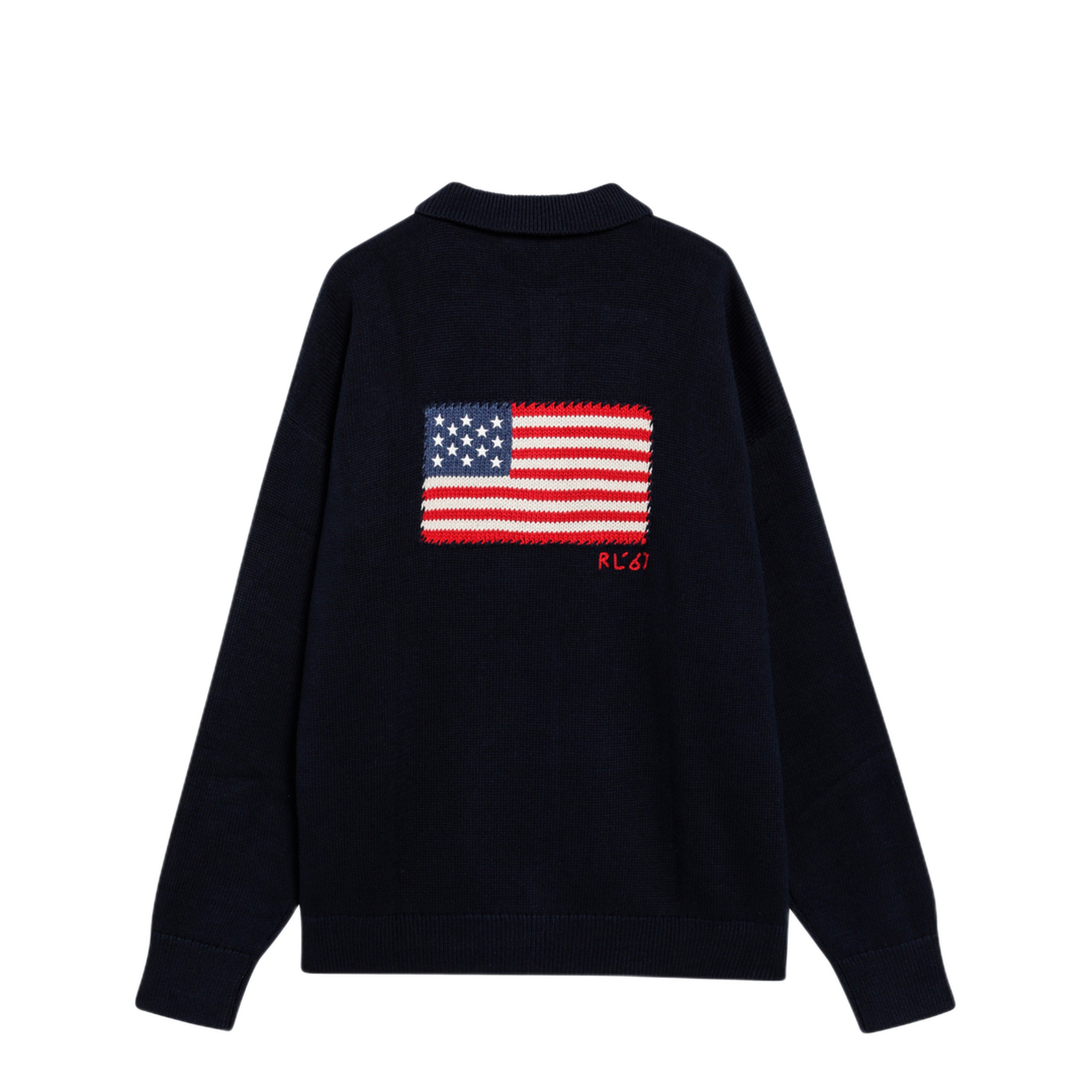 MAYFEYR - Polo Ralph Lauren - Navy Blue Polo Sweater With Flag Motif - 710B20258001CONC