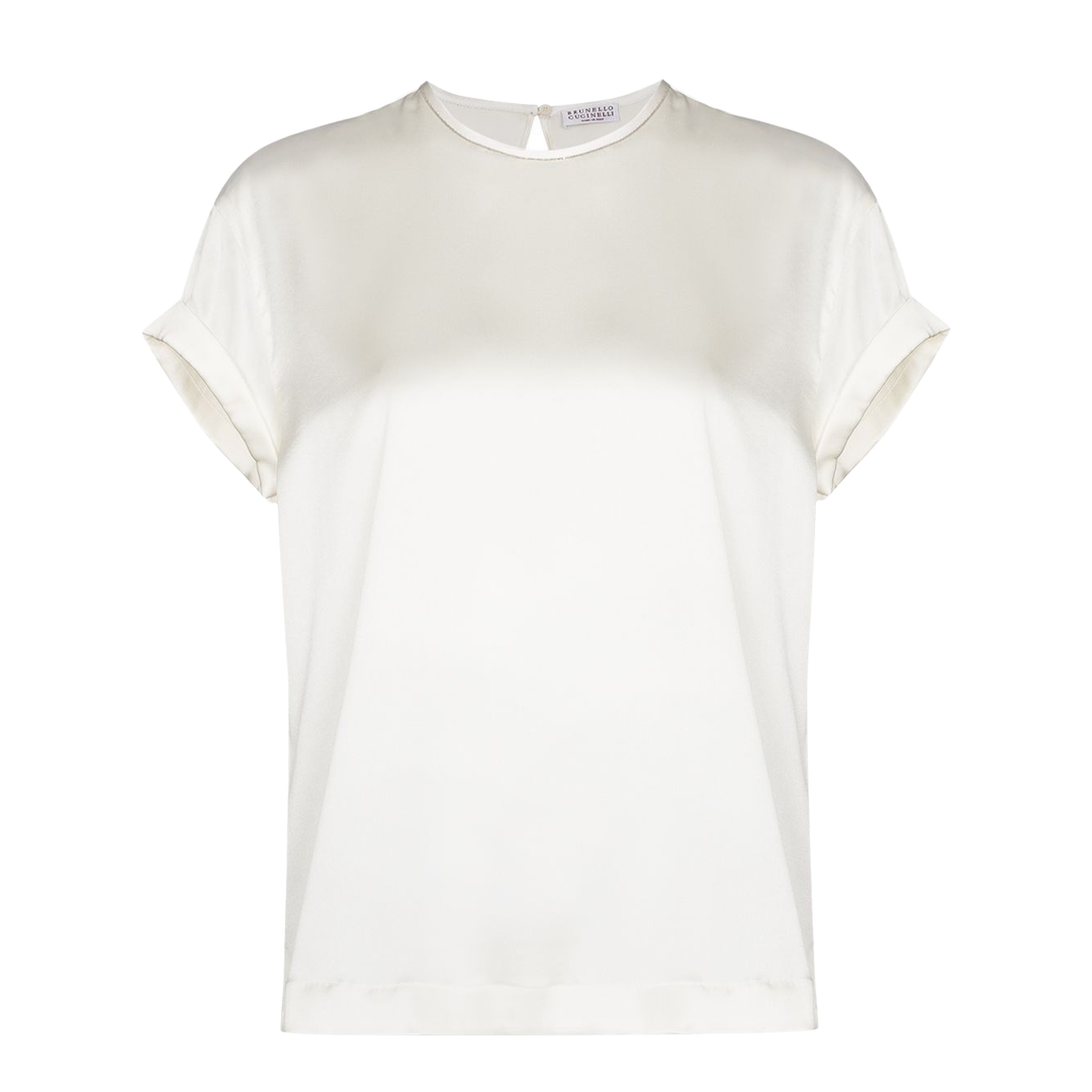 Silk Crew Neck Top with Keyhole Detail