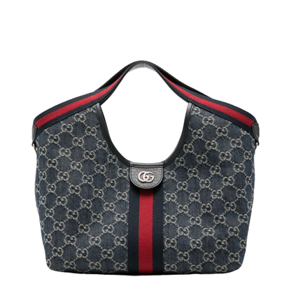 MAYFEYR - Gucci - Giglio Small Tote Bag In Blue And White Gg Denim - 860845FAFRW8864