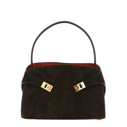 Hug Medium Crocodile-Print Suede Shoulder Bag - Testa di Moro