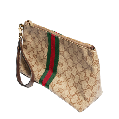 Small GG Coated Canvas Pouch - Beige and Dark Brown