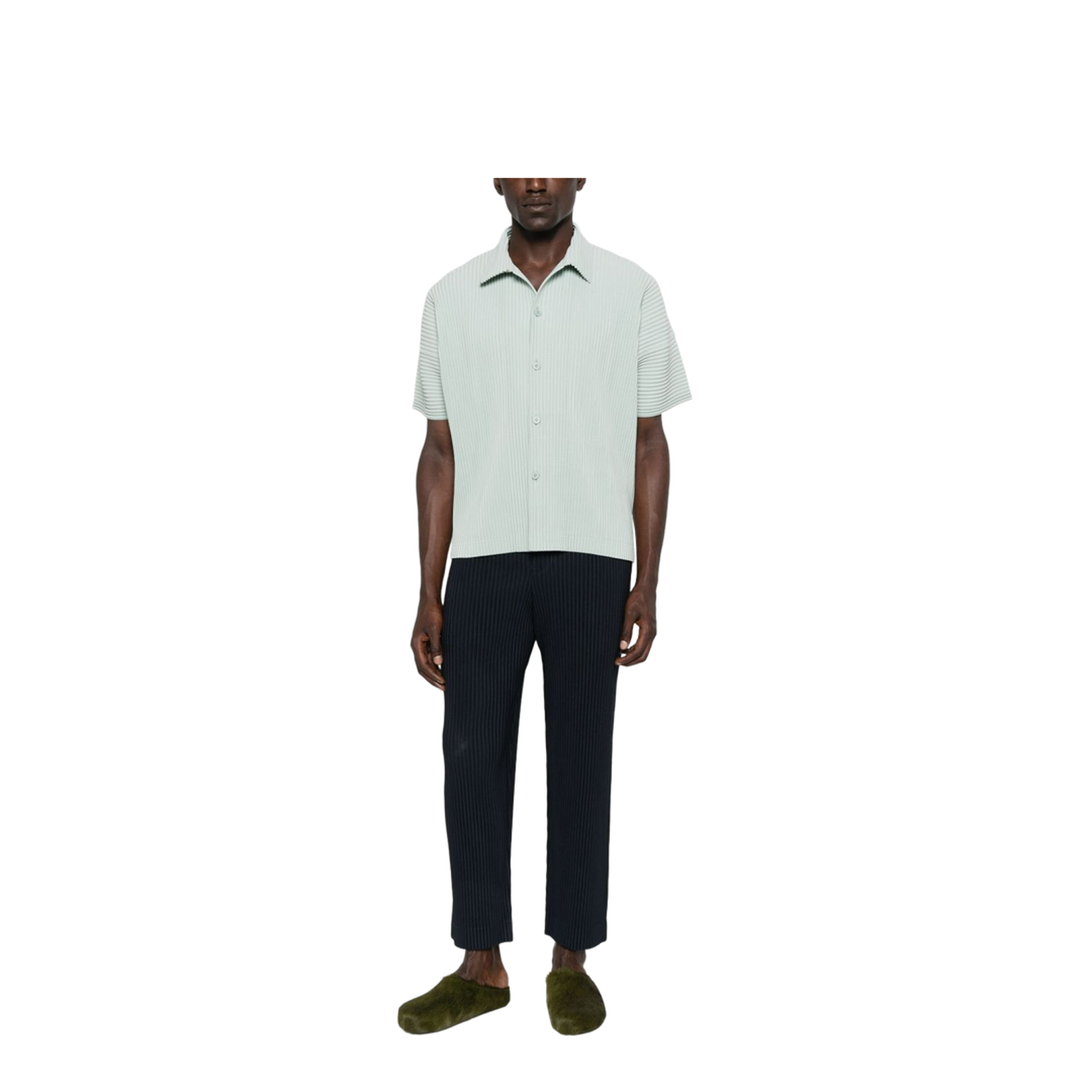 Light Green Short Sleeves Button Fastening Collared Top