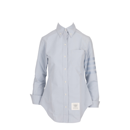 MAYFEYR - Thom Browne - Classic Point Collar Shirt With Engineered Satin Weave 4 Bar In Oxford - FLL005A06496480