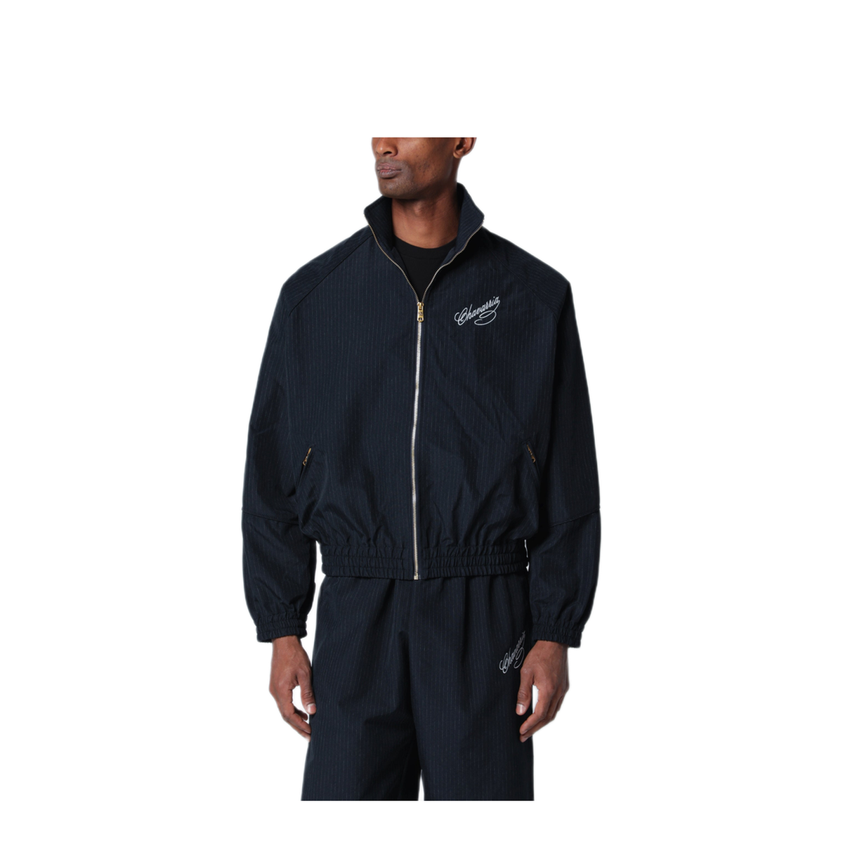 MAYFEYR - Willy Chavarria - Pinstripe Zip Up Jacket With Logo Embroidery - WCJKT0066CO077