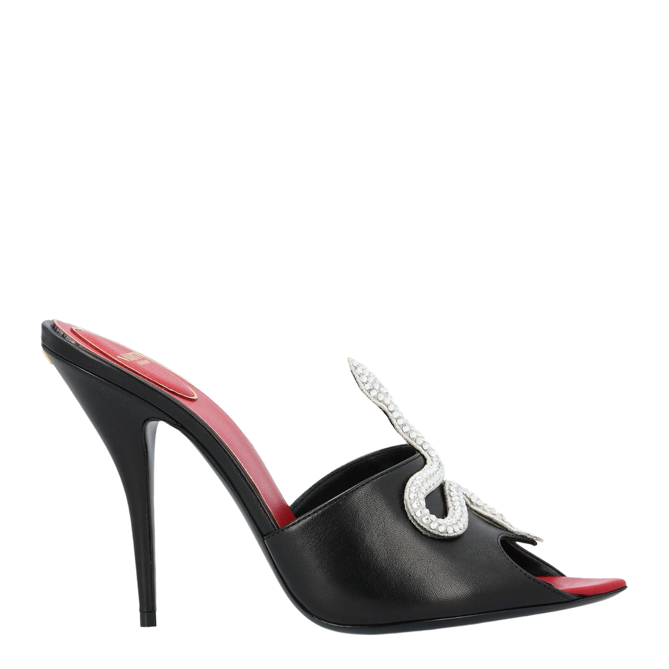 Black Coeur Vipère Slide Sandals in Goatskin