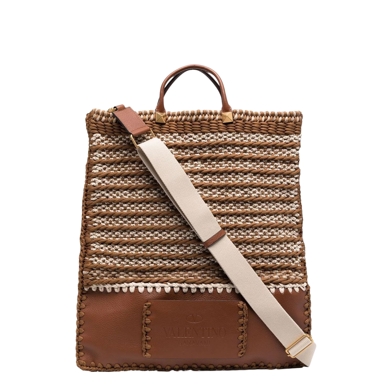 Multicolor Crochet And Leather Shopping Bag