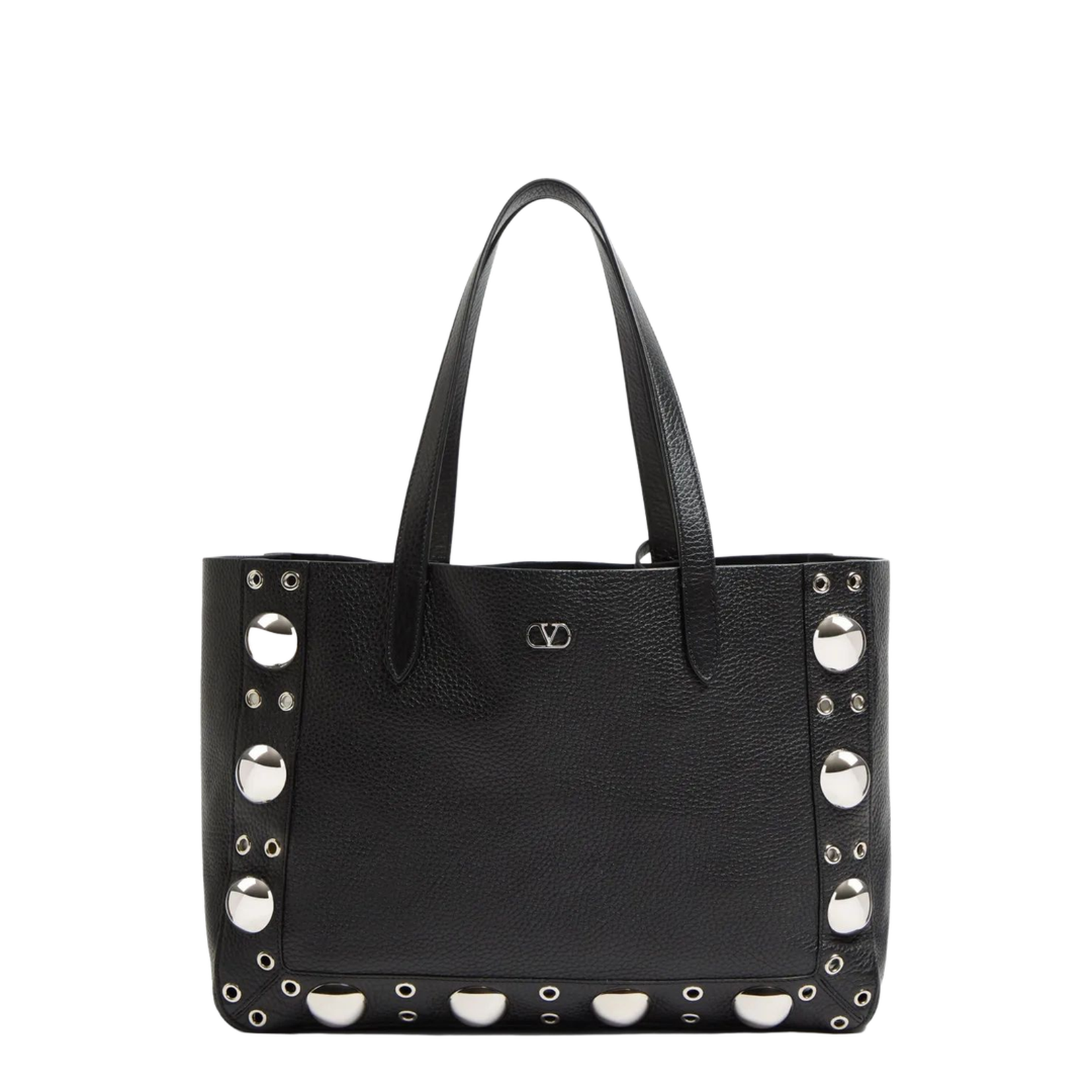 Black Leather Vlogo Signature Shopping Bag