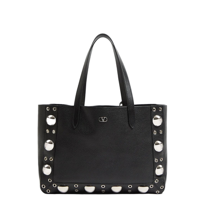 Black Leather Vlogo Signature Shopping Bag