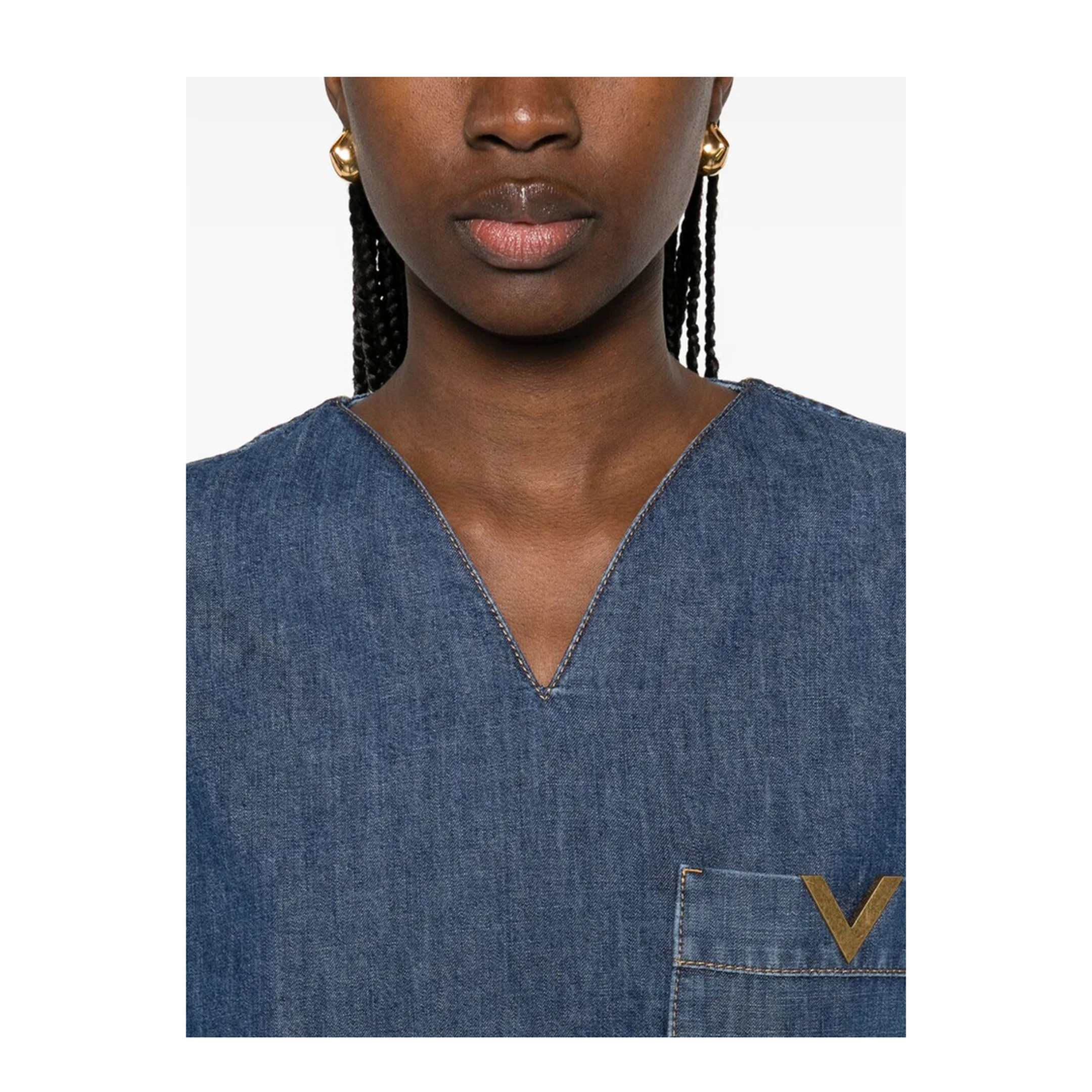 MAYFEYR - Valentino - V-Neck Denim Shirt With Logo - BDB03L9YA