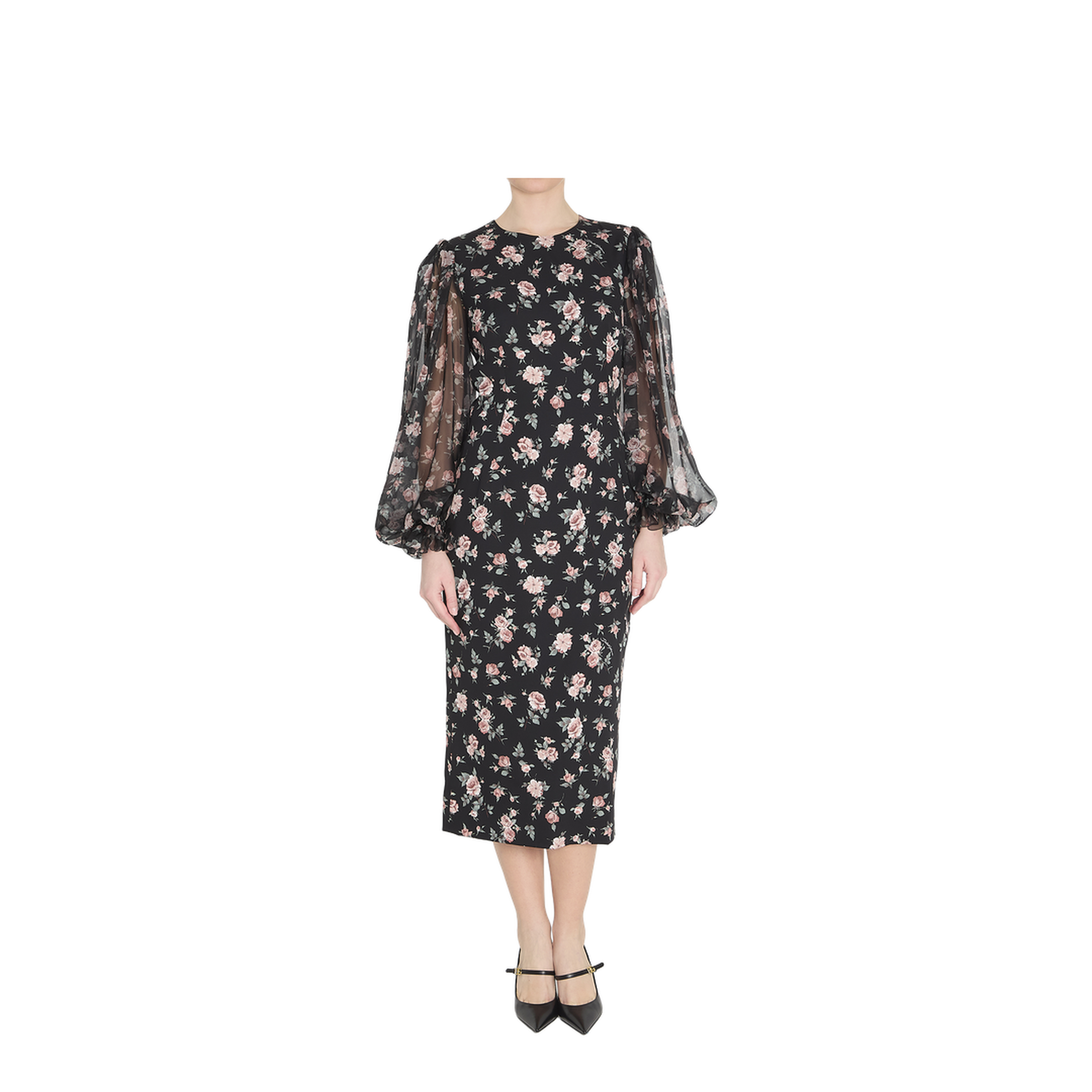 Vintage Roses-Print Charmeuse Dress