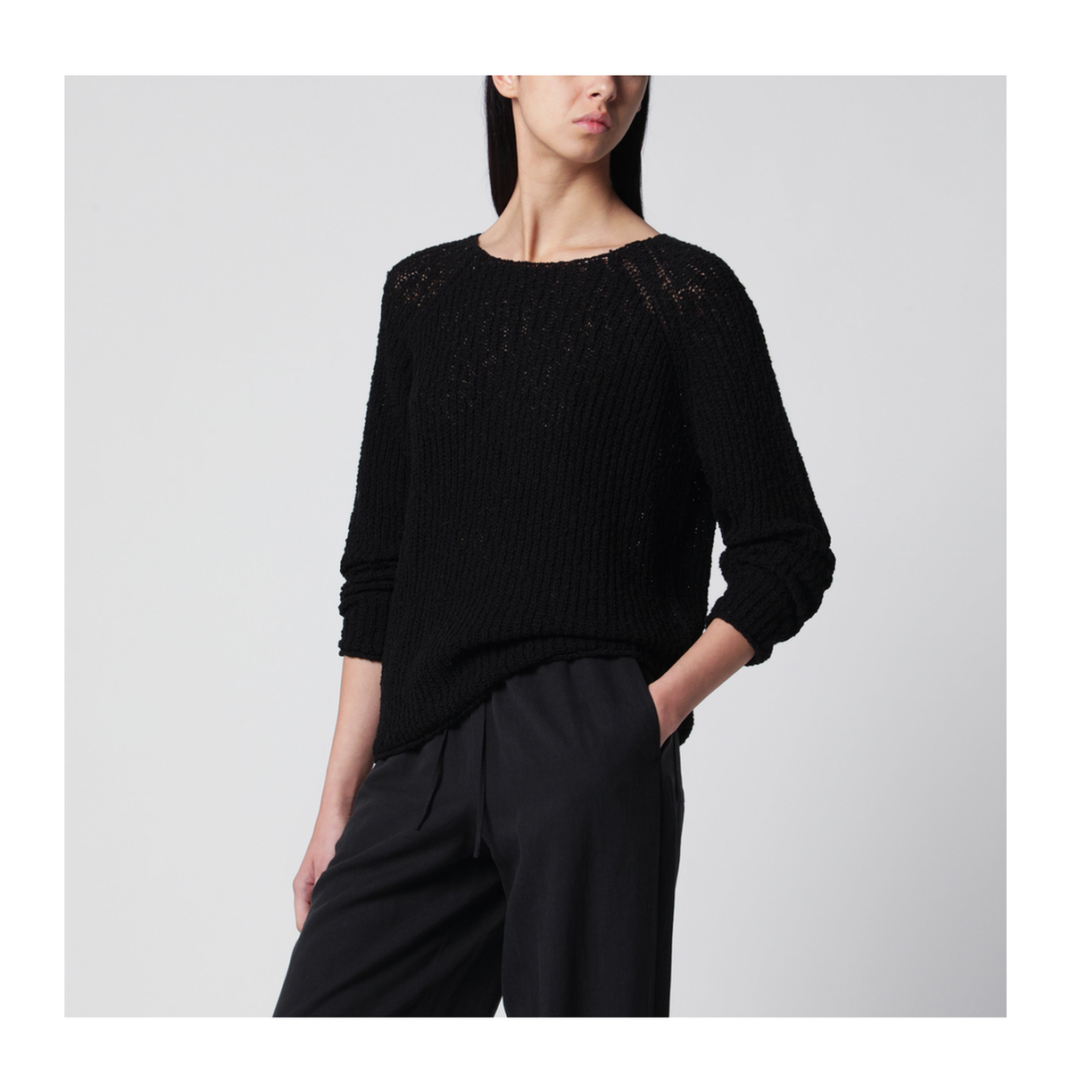 MAYFEYR - Dunst - Black Loose Knit Cotton Blend Top - UDSW6B225COBK