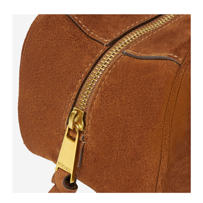 Tag Small Suede Leather Bowling Bag - Brown, Gold