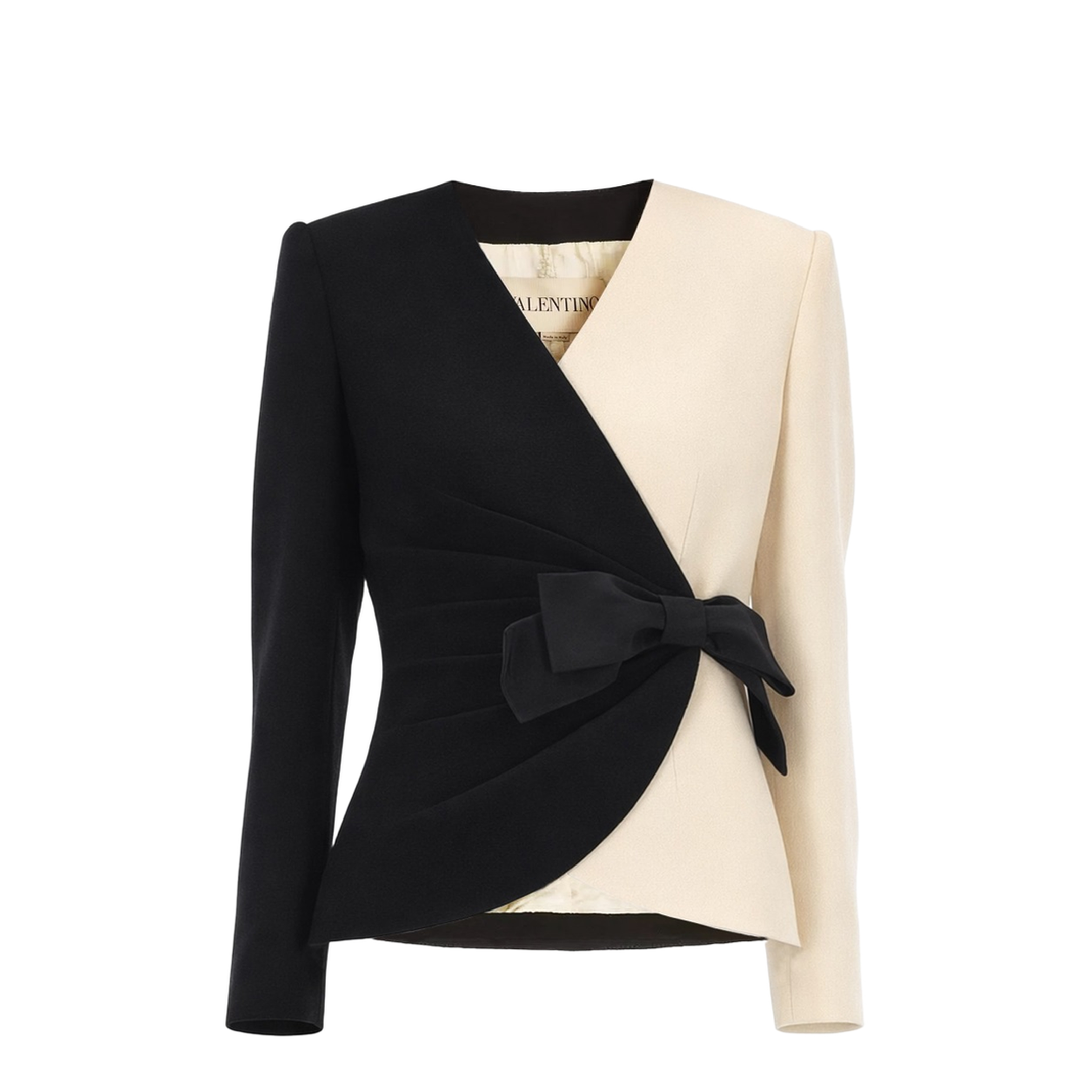 Color Block Bow Wool Chiffon Coat