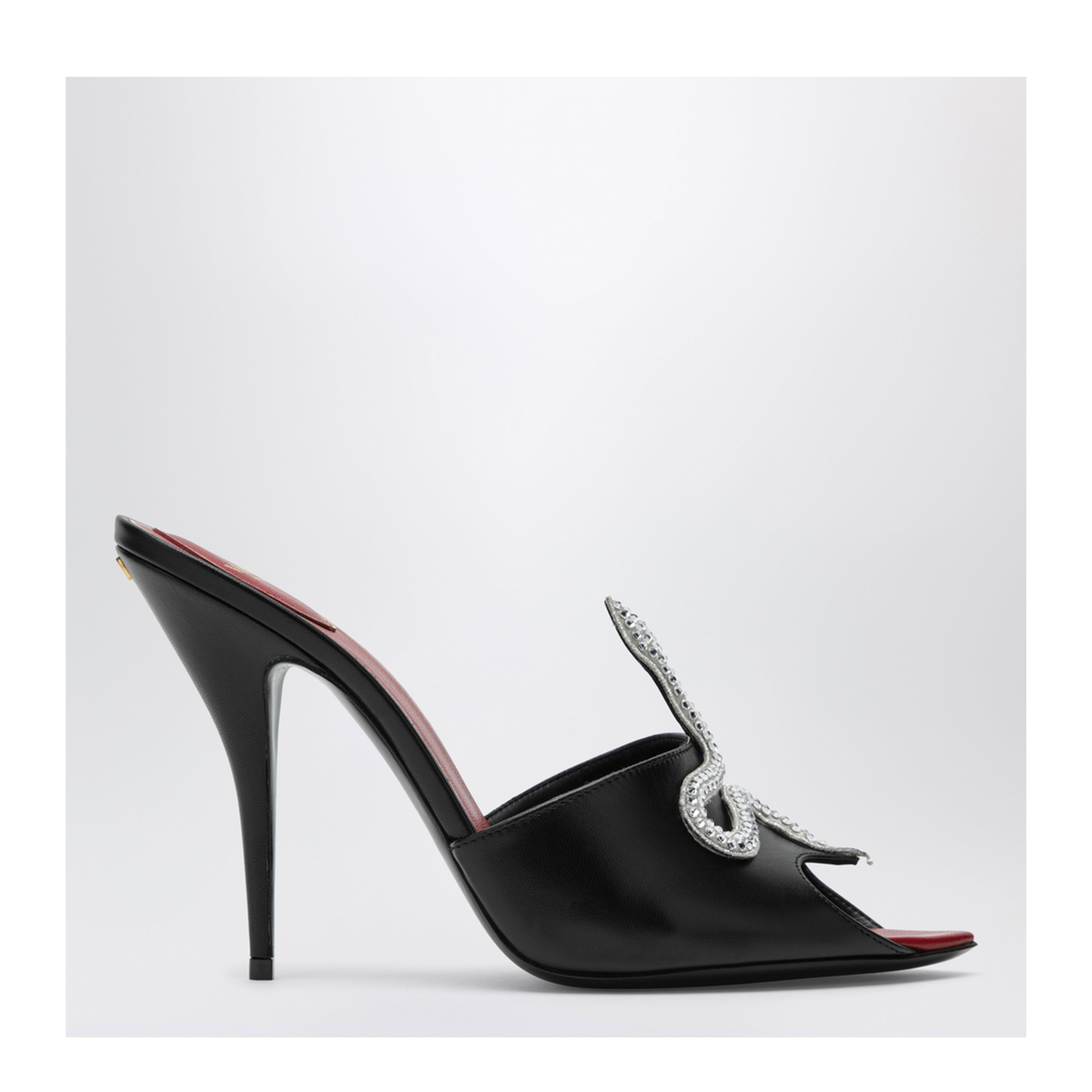 Black Coeur Vipère Slide Sandals in Goatskin