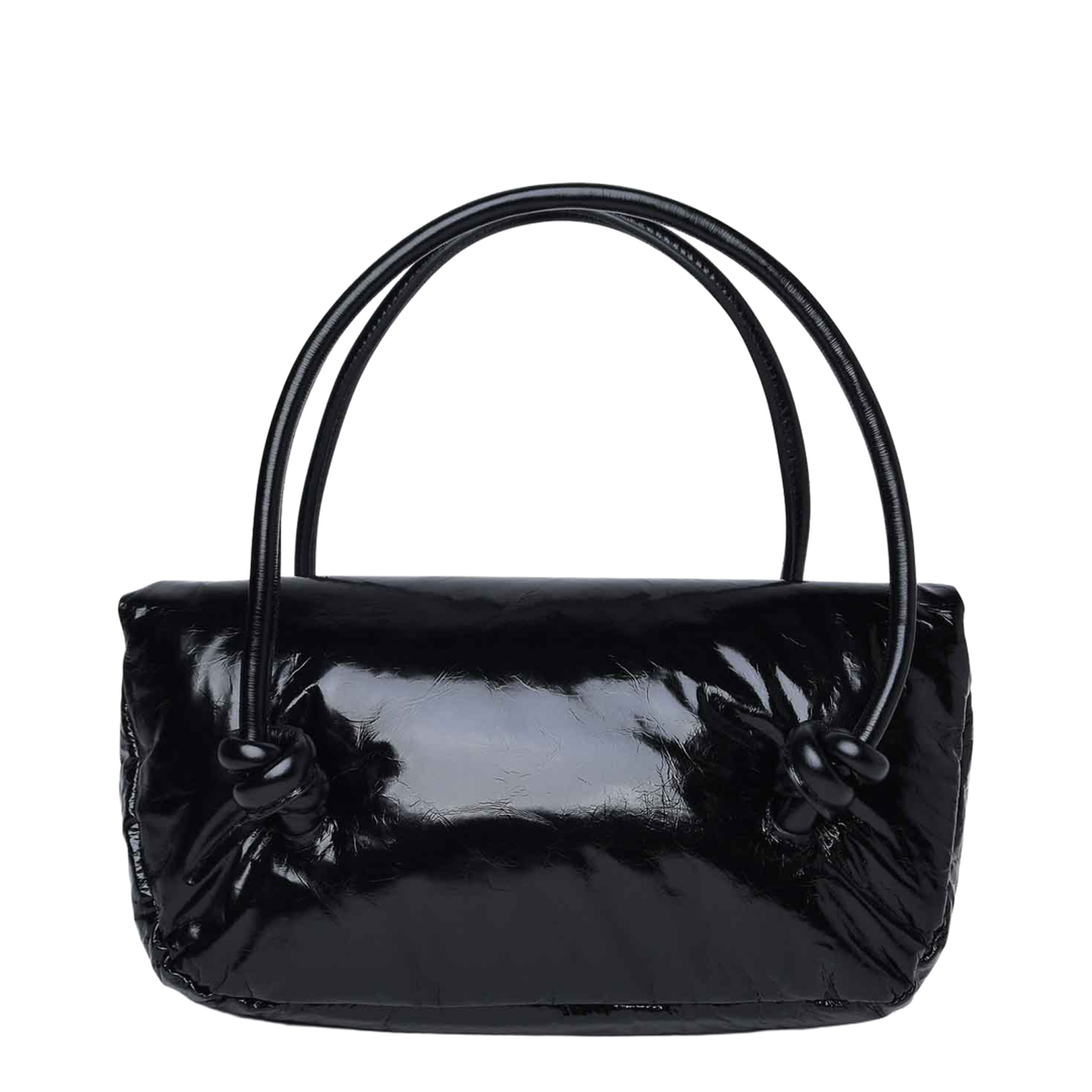 Knot Small Black Shoulder Bag With Laminated Logo In Patent Leather