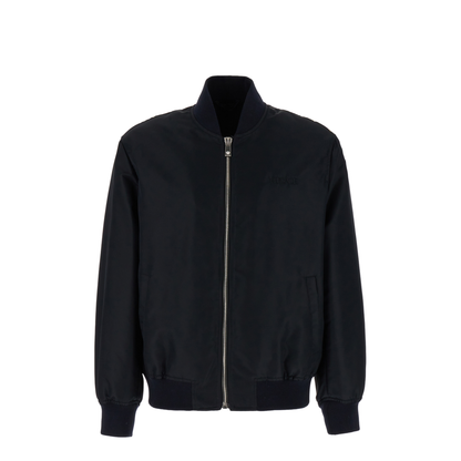 Black And Multicolour Printed Bomber Down Jacket