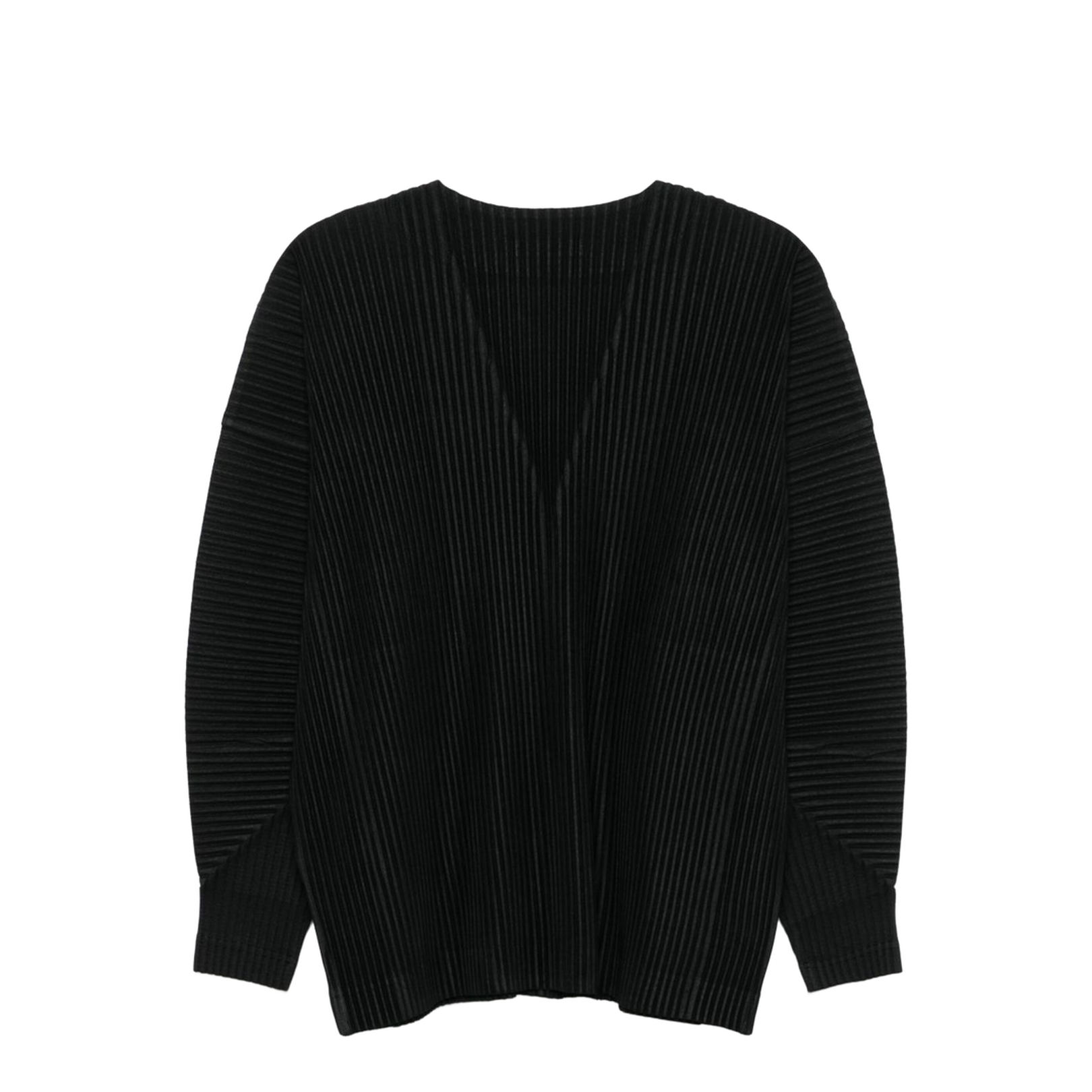 Black Plissé Effect Long Sleeve Shirt