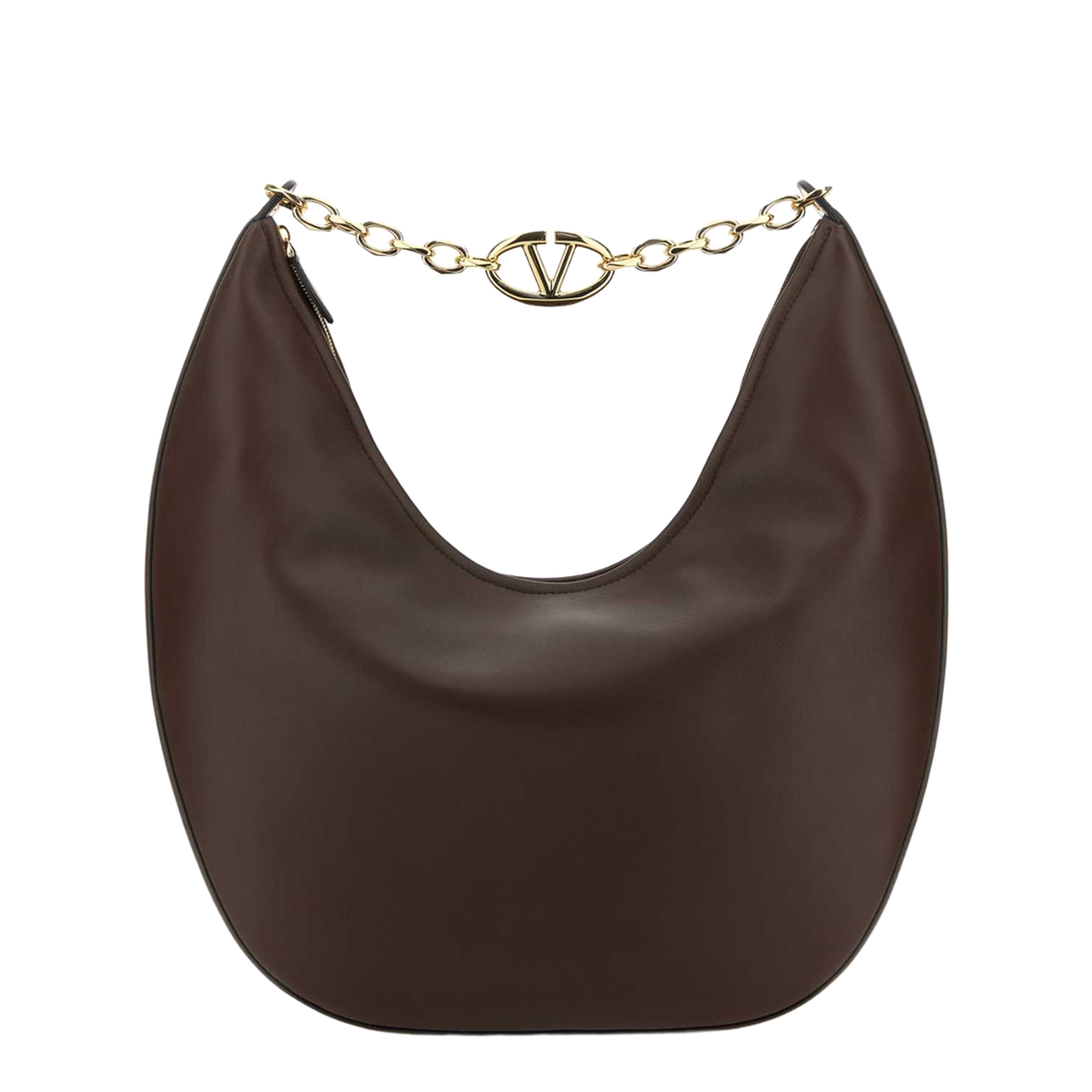 Brown leather medium VLogo Moon shoulder bag