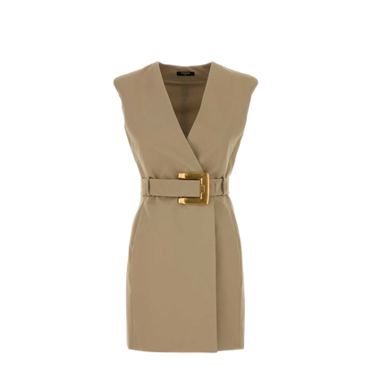 Belted Cotton Mini Dress Beige