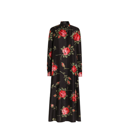 Rose Bouquet Print Twill Long Dress