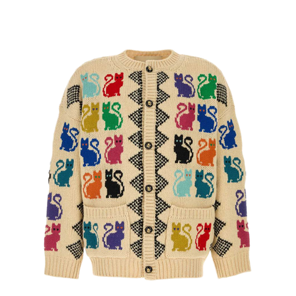 Cat Jacquard Pattern Wool Cardigan