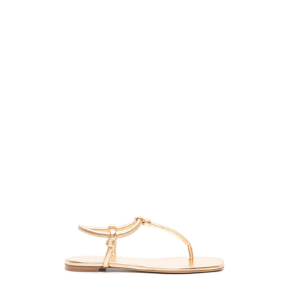 Gold-tone Nappa Leather Thong Sandals