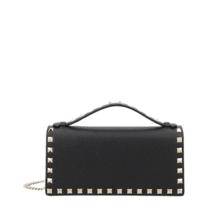 Black Rockstud Leather Wallet With Chain