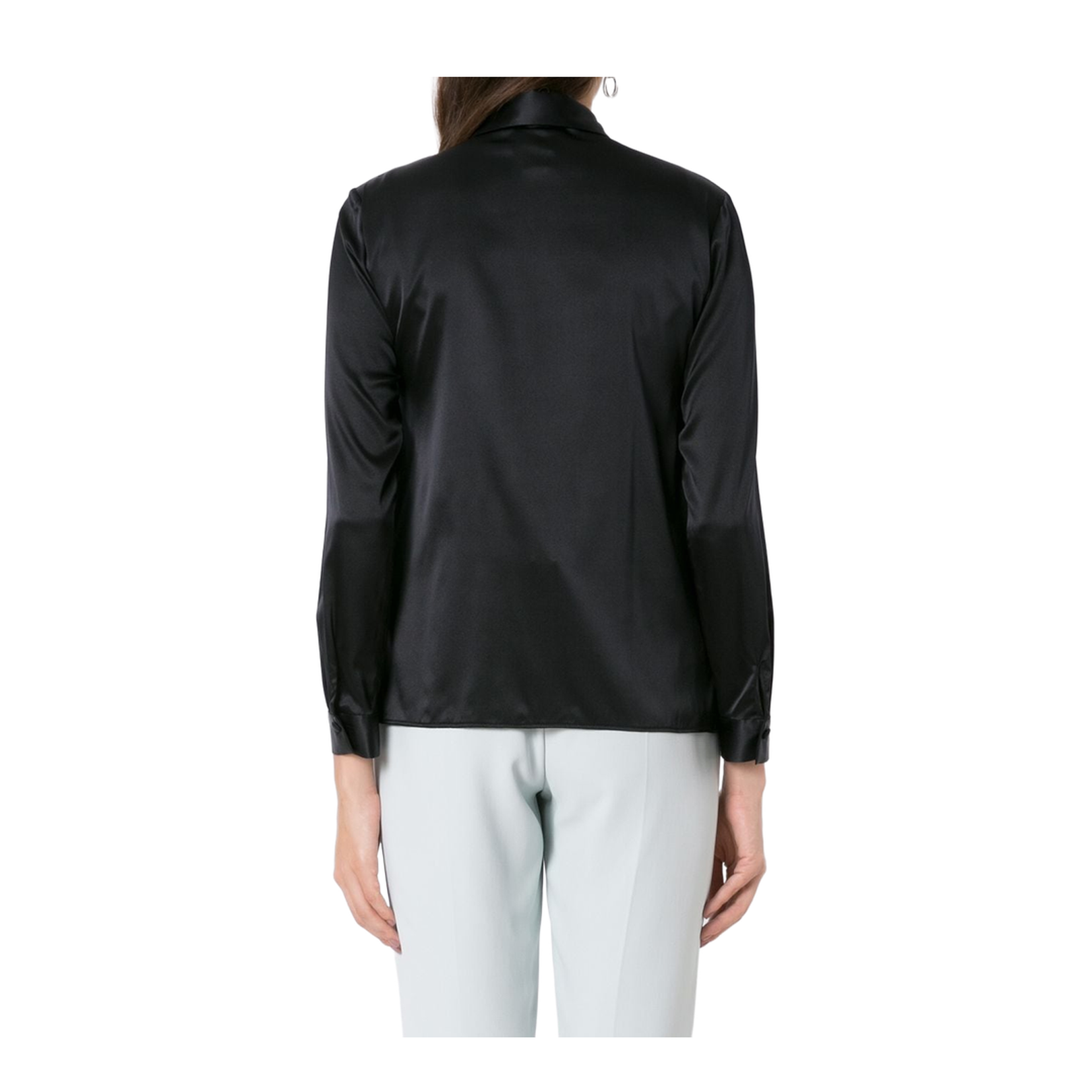 Dark Blue Stretch-Silk Long-Sleeve Silk Shirt