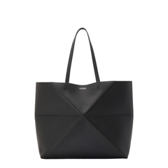 Puzzle Large Horizontal Soft Grained Calfskin Tote Bags - Black