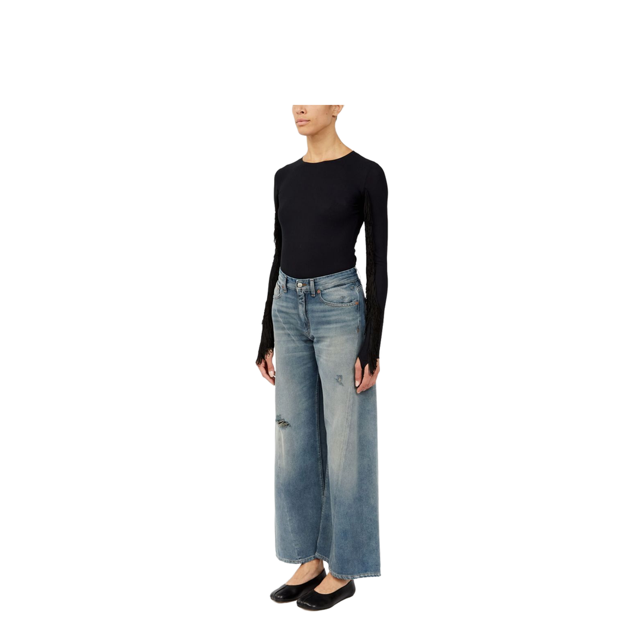 Wide-leg jeans with worn effect