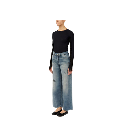 Wide-leg jeans with worn effect