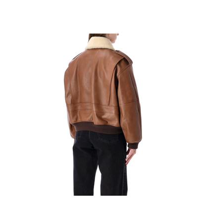Bomber Jacket in Hammered Leather and Shearling