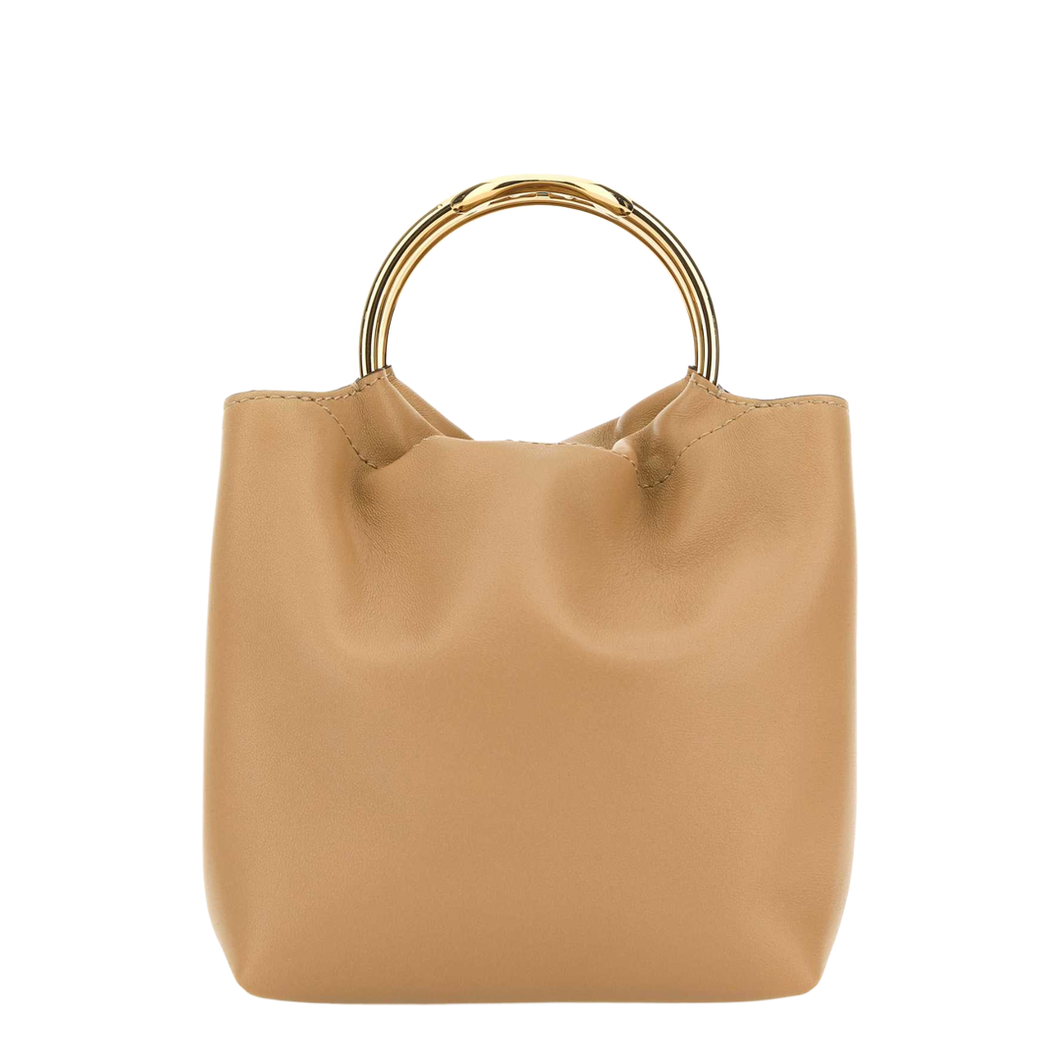 Beige leather bucket bag