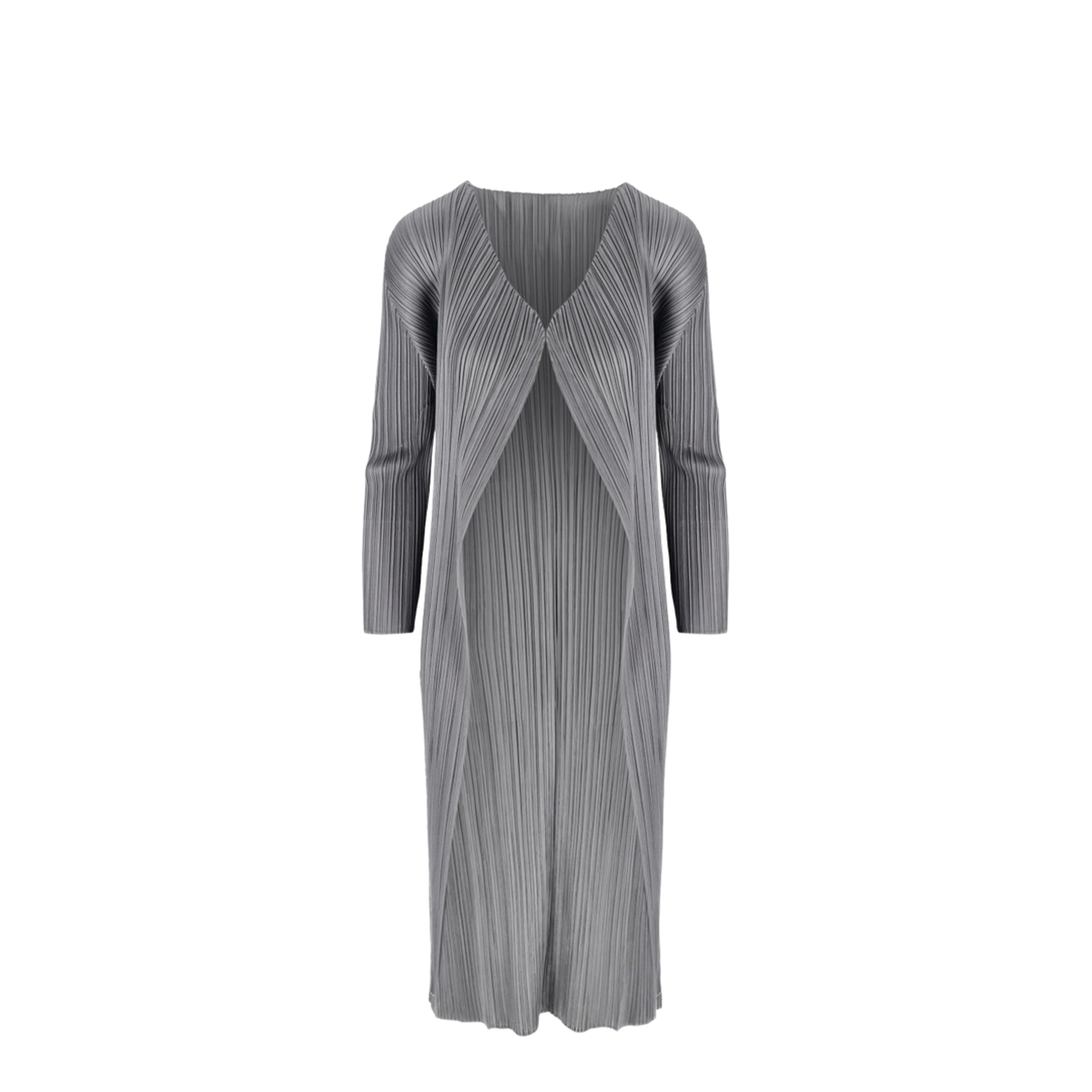 Pleated Long Cardigan in Gray