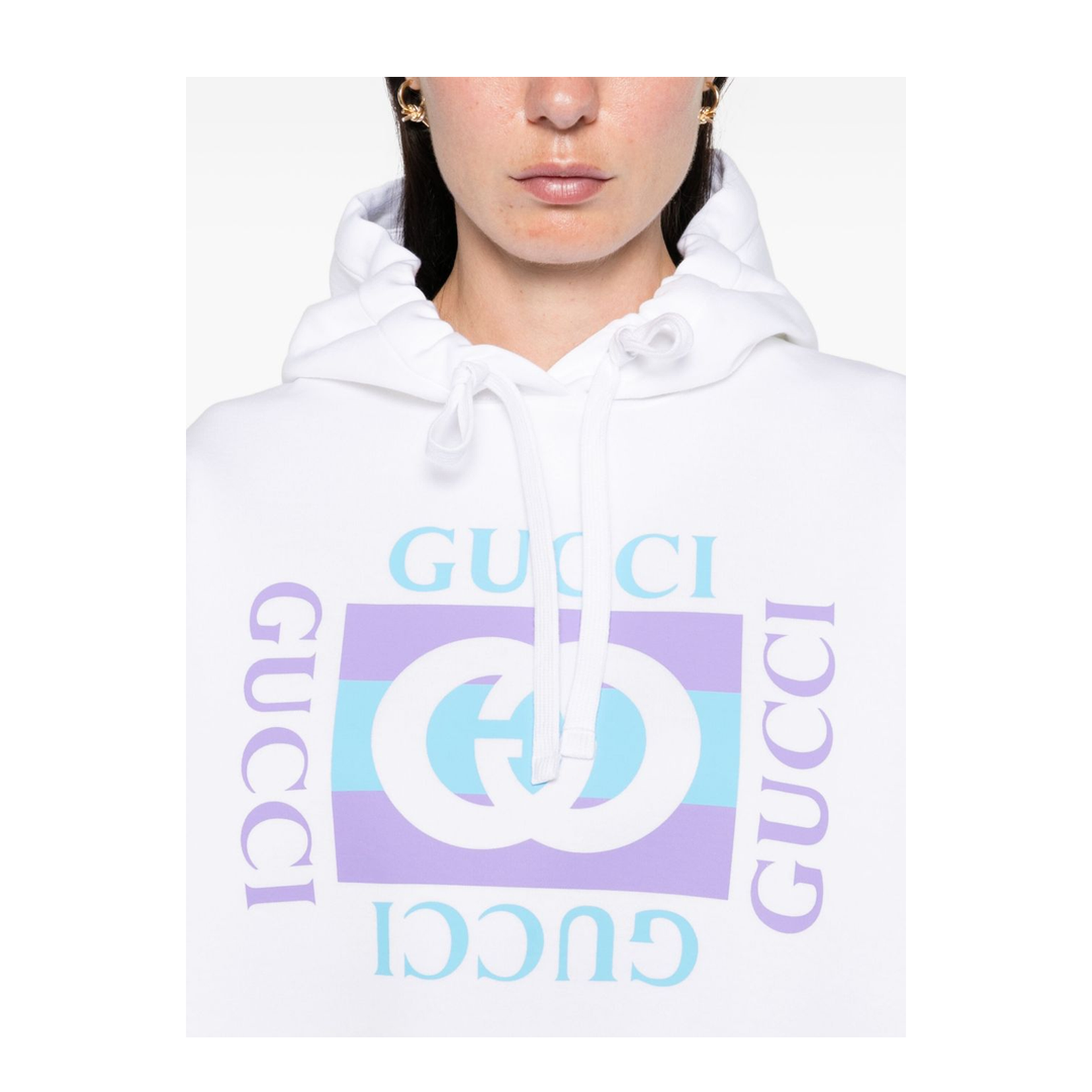 Cotton Hooded Sweatshirt with Print in White