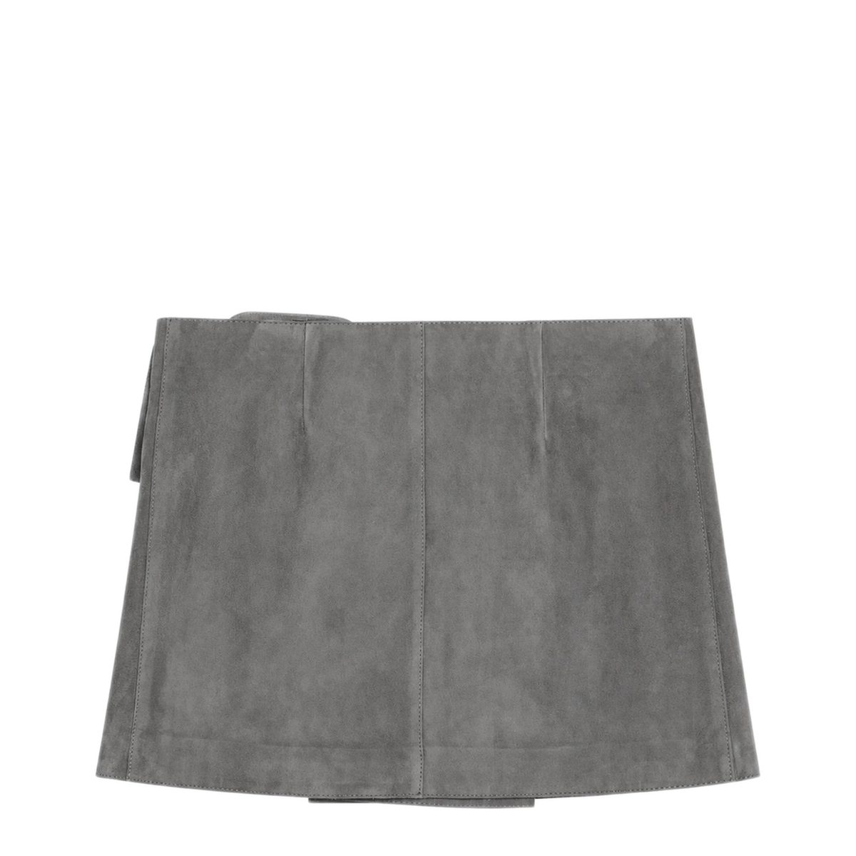 Grey Suede Mini Skirt with Large Buckle Belt