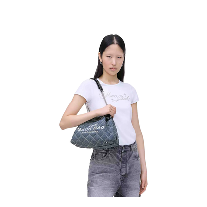 Quilted Denim Large Chain Sack Tote