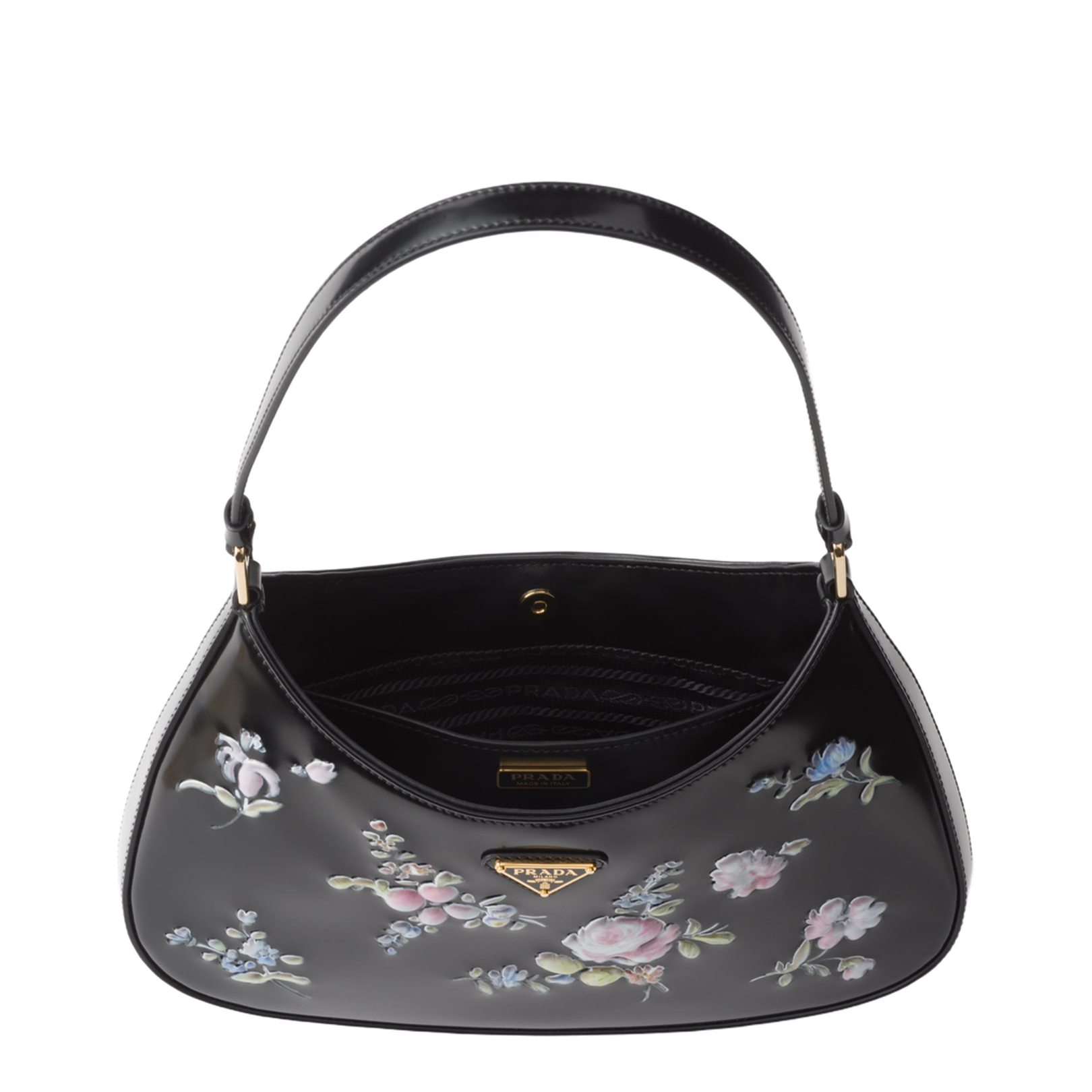Leather Handle Bag with Enamel Triangle Logo